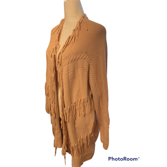 Maje Sweaters - Maje Crochet Knit Tassel Long Oversized Cardigan Sweater Pink Blush Sz Large